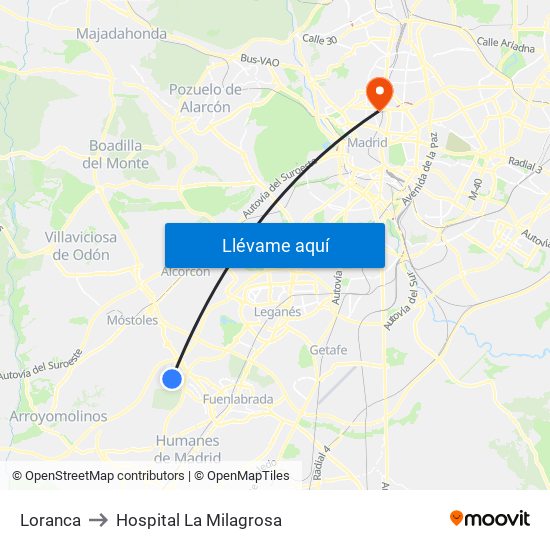 Loranca to Hospital La Milagrosa map