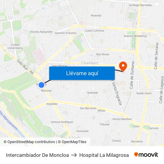 Intercambiador De Moncloa to Hospital La Milagrosa map