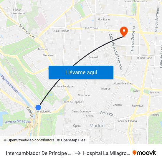 Intercambiador De Príncipe Pío to Hospital La Milagrosa map