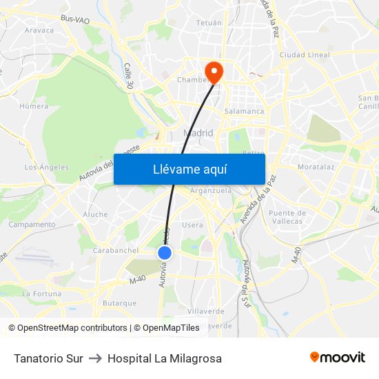 Tanatorio Sur to Hospital La Milagrosa map