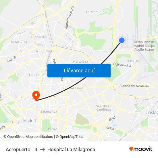 Aeropuerto T4 to Hospital La Milagrosa map