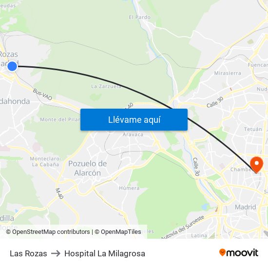 Las Rozas to Hospital La Milagrosa map