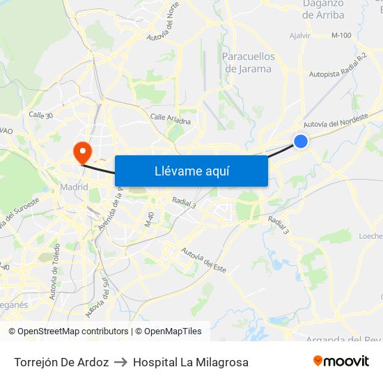 Torrejón De Ardoz to Hospital La Milagrosa map