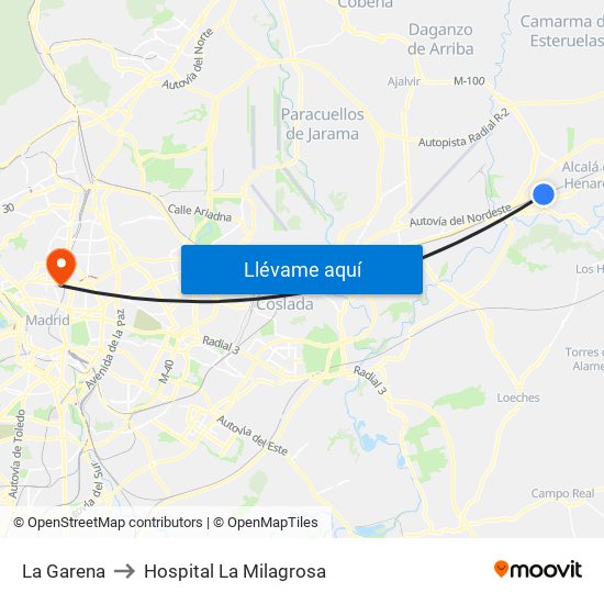 La Garena to Hospital La Milagrosa map