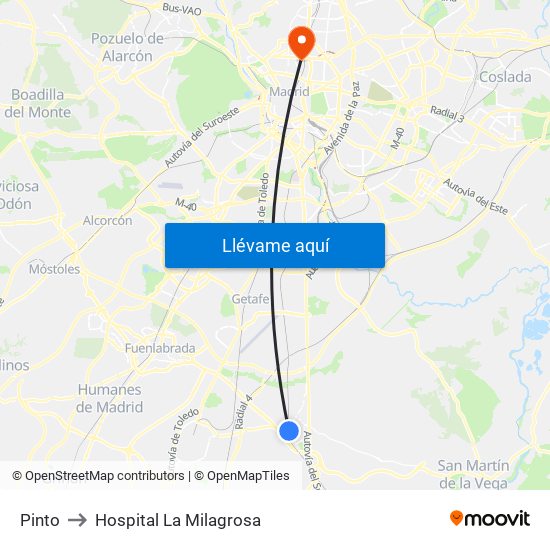 Pinto to Hospital La Milagrosa map