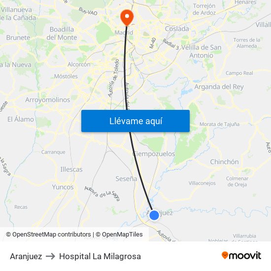 Aranjuez to Hospital La Milagrosa map