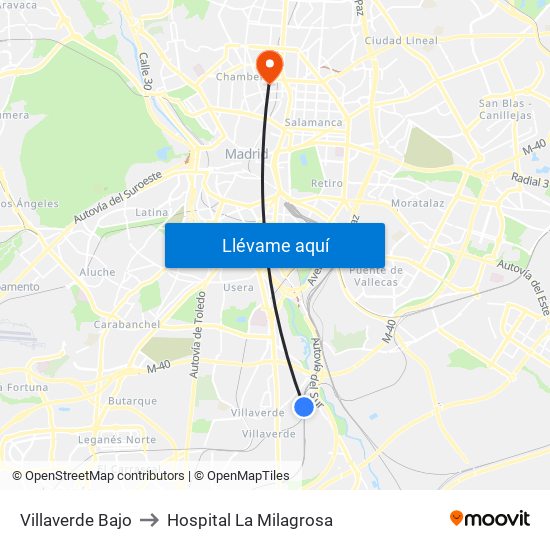 Villaverde Bajo to Hospital La Milagrosa map