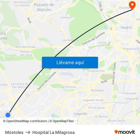 Móstoles to Hospital La Milagrosa map