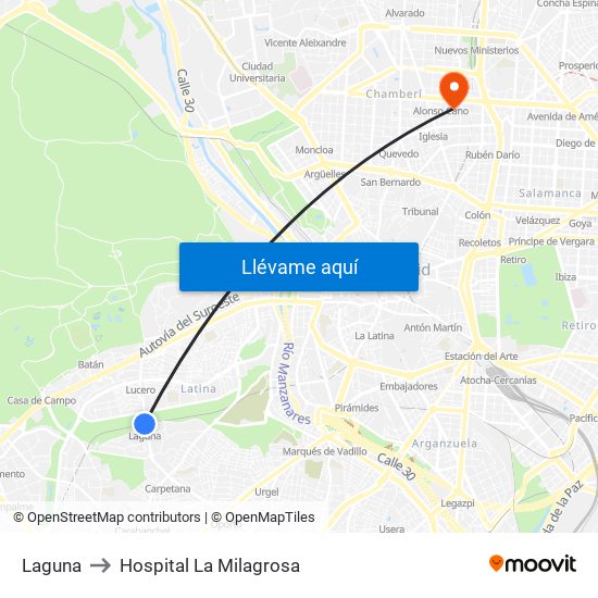 Laguna to Hospital La Milagrosa map