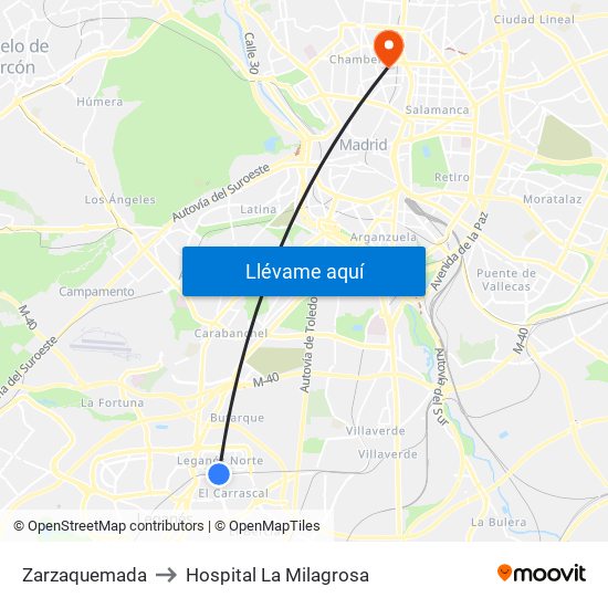 Zarzaquemada to Hospital La Milagrosa map