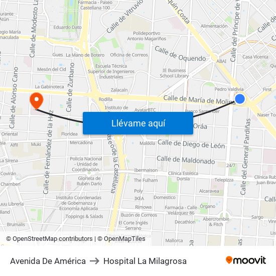 Avenida De América to Hospital La Milagrosa map