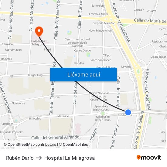 Rubén Darío to Hospital La Milagrosa map