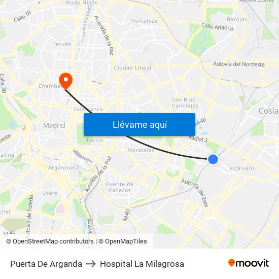 Puerta De Arganda to Hospital La Milagrosa map