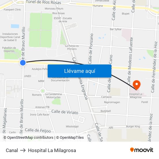 Canal to Hospital La Milagrosa map