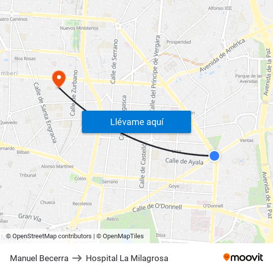 Manuel Becerra to Hospital La Milagrosa map