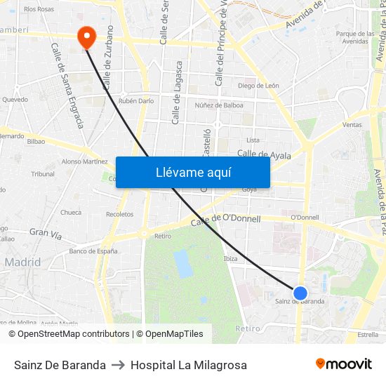 Sainz De Baranda to Hospital La Milagrosa map