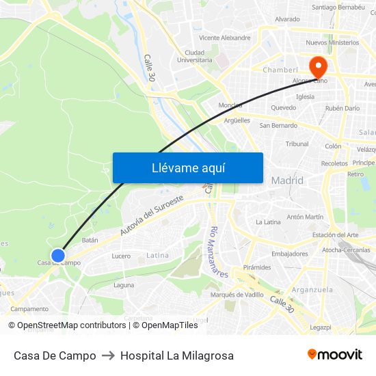 Casa De Campo to Hospital La Milagrosa map