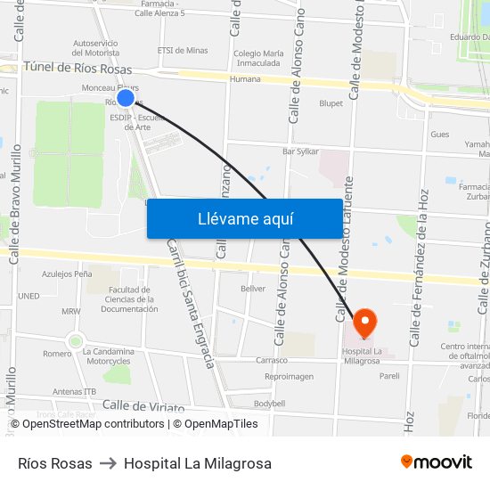 Ríos Rosas to Hospital La Milagrosa map