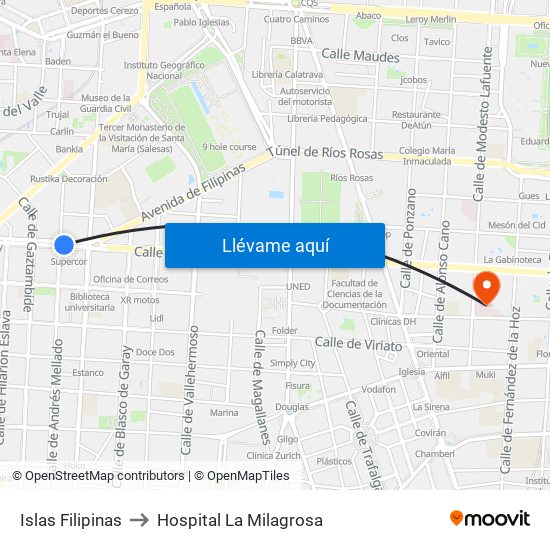 Islas Filipinas to Hospital La Milagrosa map