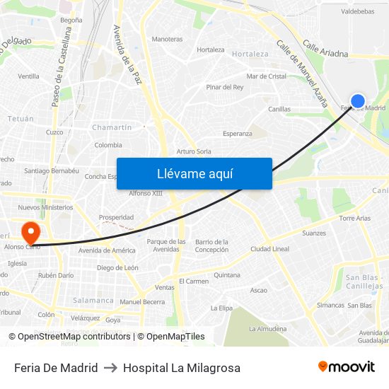 Feria De Madrid to Hospital La Milagrosa map