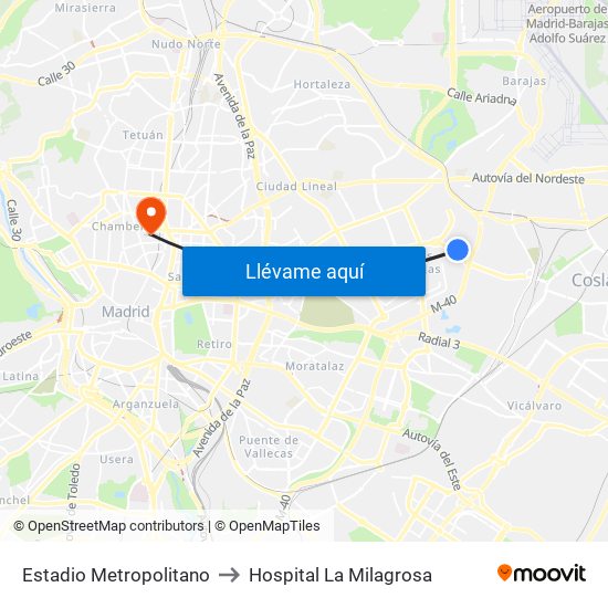 Estadio Metropolitano to Hospital La Milagrosa map