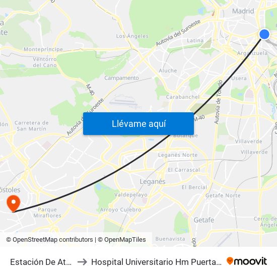 Estación De Atocha to Hospital Universitario Hm Puerta Del Sur map