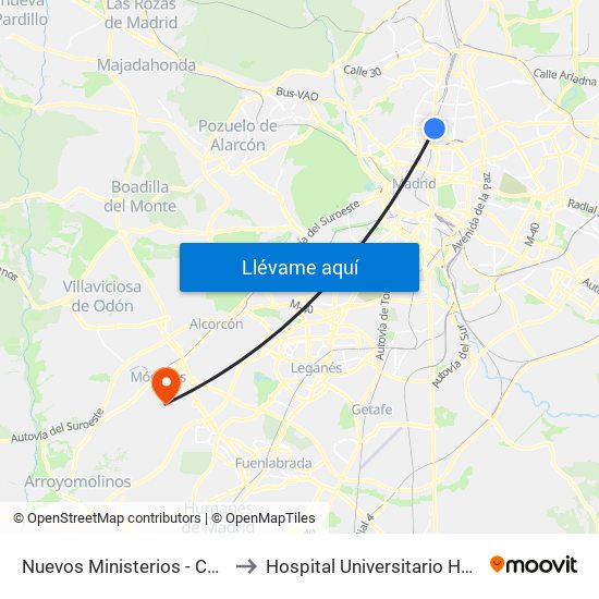 Nuevos Ministerios - Centro Comercial to Hospital Universitario Hm Puerta Del Sur map