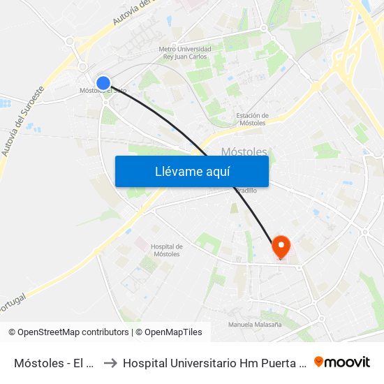 Móstoles - El Soto to Hospital Universitario Hm Puerta Del Sur map