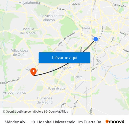 Méndez Álvaro to Hospital Universitario Hm Puerta Del Sur map