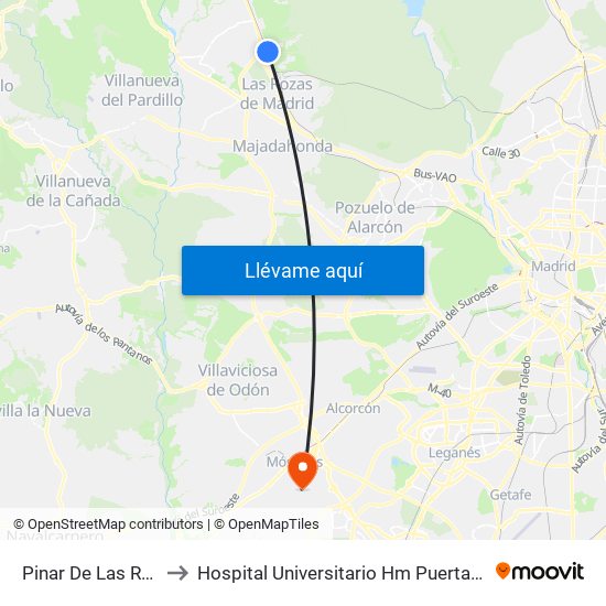 Pinar De Las Rozas to Hospital Universitario Hm Puerta Del Sur map