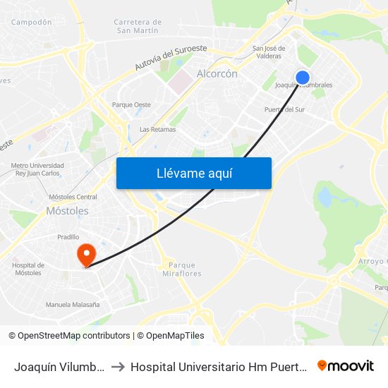 Joaquín Vilumbrales to Hospital Universitario Hm Puerta Del Sur map