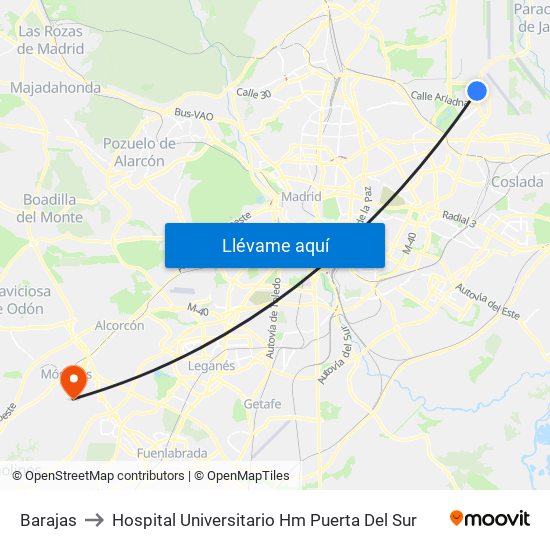 Barajas to Hospital Universitario Hm Puerta Del Sur map