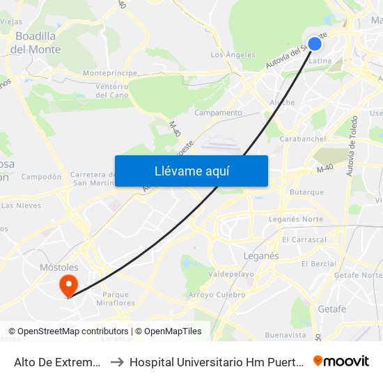 Alto De Extremadura to Hospital Universitario Hm Puerta Del Sur map