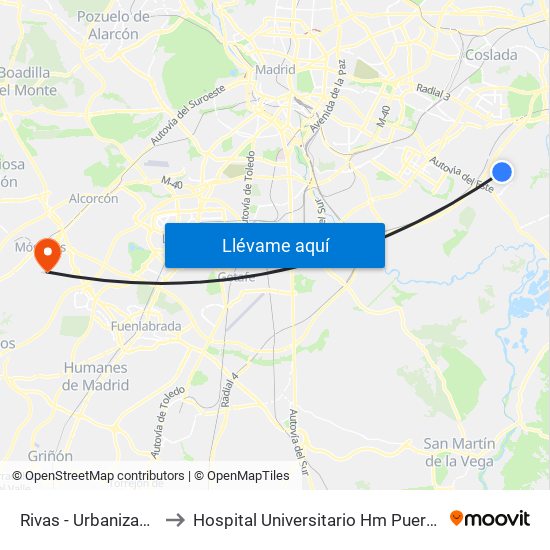 Rivas - Urbanizaciones to Hospital Universitario Hm Puerta Del Sur map