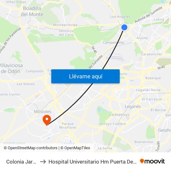 Colonia Jardín to Hospital Universitario Hm Puerta Del Sur map
