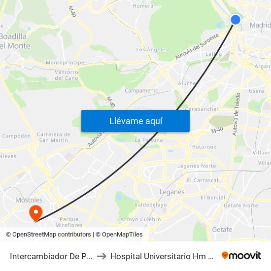 Intercambiador De Príncipe Pío to Hospital Universitario Hm Puerta Del Sur map