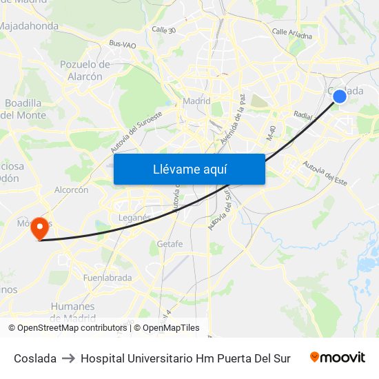 Coslada to Hospital Universitario Hm Puerta Del Sur map