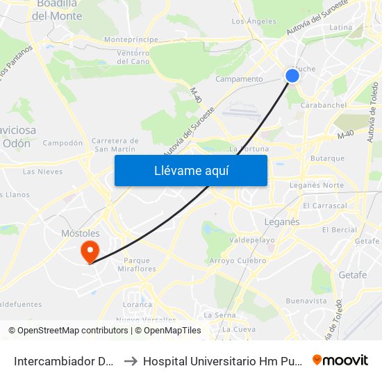 Intercambiador De Aluche to Hospital Universitario Hm Puerta Del Sur map