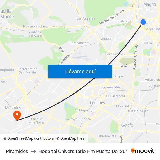Pirámides to Hospital Universitario Hm Puerta Del Sur map
