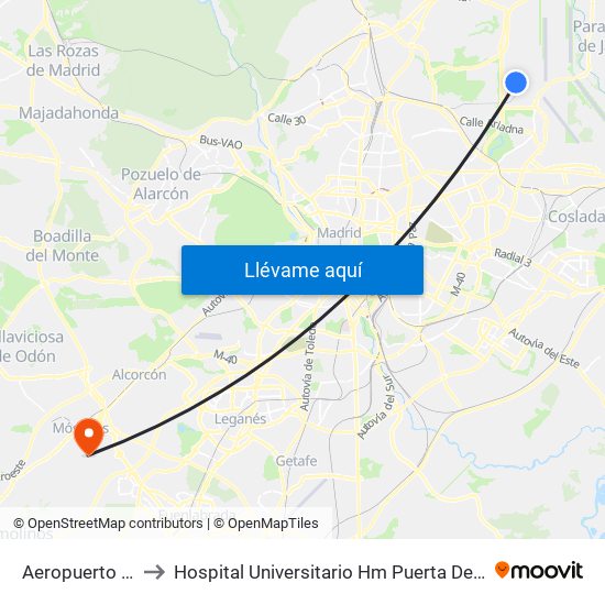 Aeropuerto T4 to Hospital Universitario Hm Puerta Del Sur map