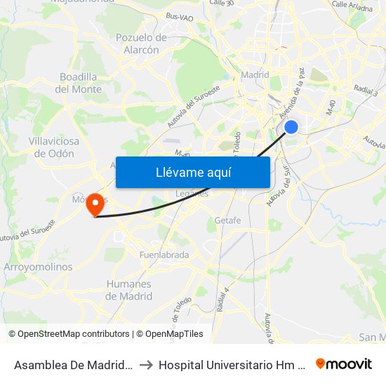 Asamblea De Madrid - Entrevías to Hospital Universitario Hm Puerta Del Sur map