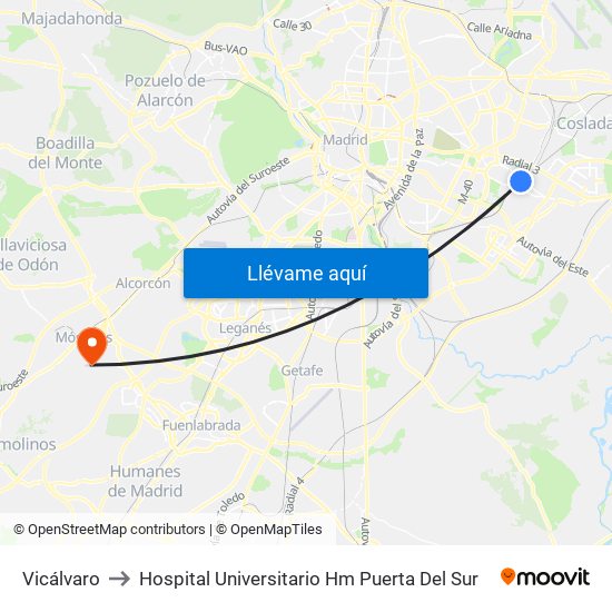 Vicálvaro to Hospital Universitario Hm Puerta Del Sur map