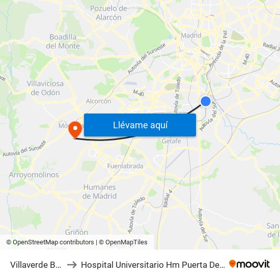Villaverde Bajo to Hospital Universitario Hm Puerta Del Sur map