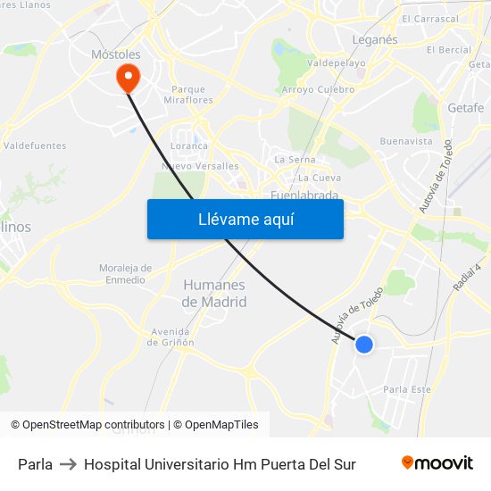 Parla to Hospital Universitario Hm Puerta Del Sur map