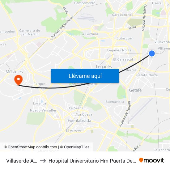 Villaverde Alto to Hospital Universitario Hm Puerta Del Sur map