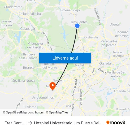 Tres Cantos to Hospital Universitario Hm Puerta Del Sur map