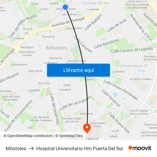 Móstoles to Hospital Universitario Hm Puerta Del Sur map