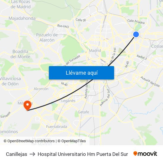 Canillejas to Hospital Universitario Hm Puerta Del Sur map