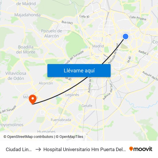 Ciudad Lineal to Hospital Universitario Hm Puerta Del Sur map