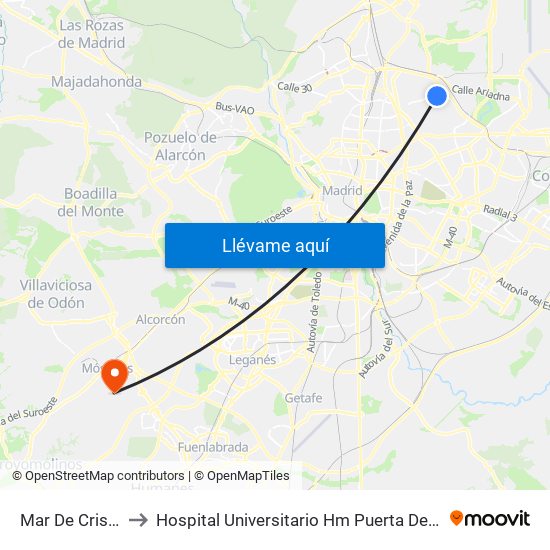 Mar De Cristal to Hospital Universitario Hm Puerta Del Sur map